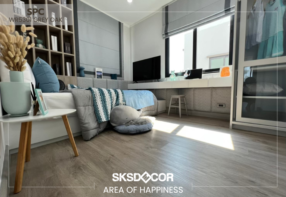 ผลงานติดตั้งพื้น SPC สี WR5301 GREY OAK