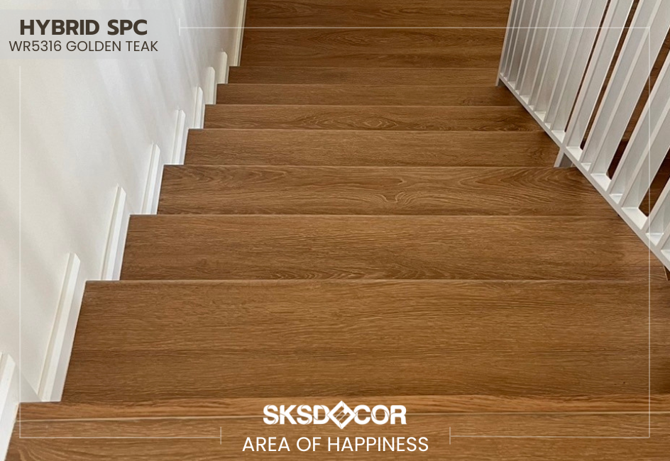 ผลงานติดตั้งบันได Hybrid SPC สี WR5316 Golden Teak